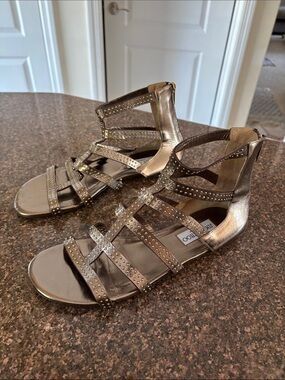 Jimmy Choo Ladies Nix Metallic Gladiator Flat Studded Strappy Sandals-9